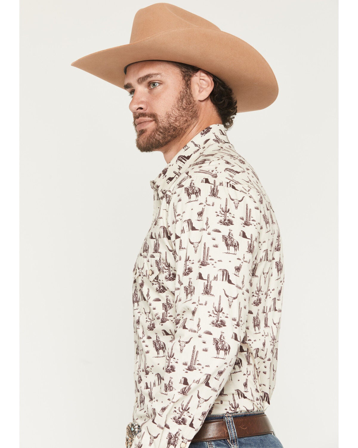 Image #2 - Rock & Roll Denim Men's Conversational Print Long Sleeve Snap Western Shirt, Cream, hi-res