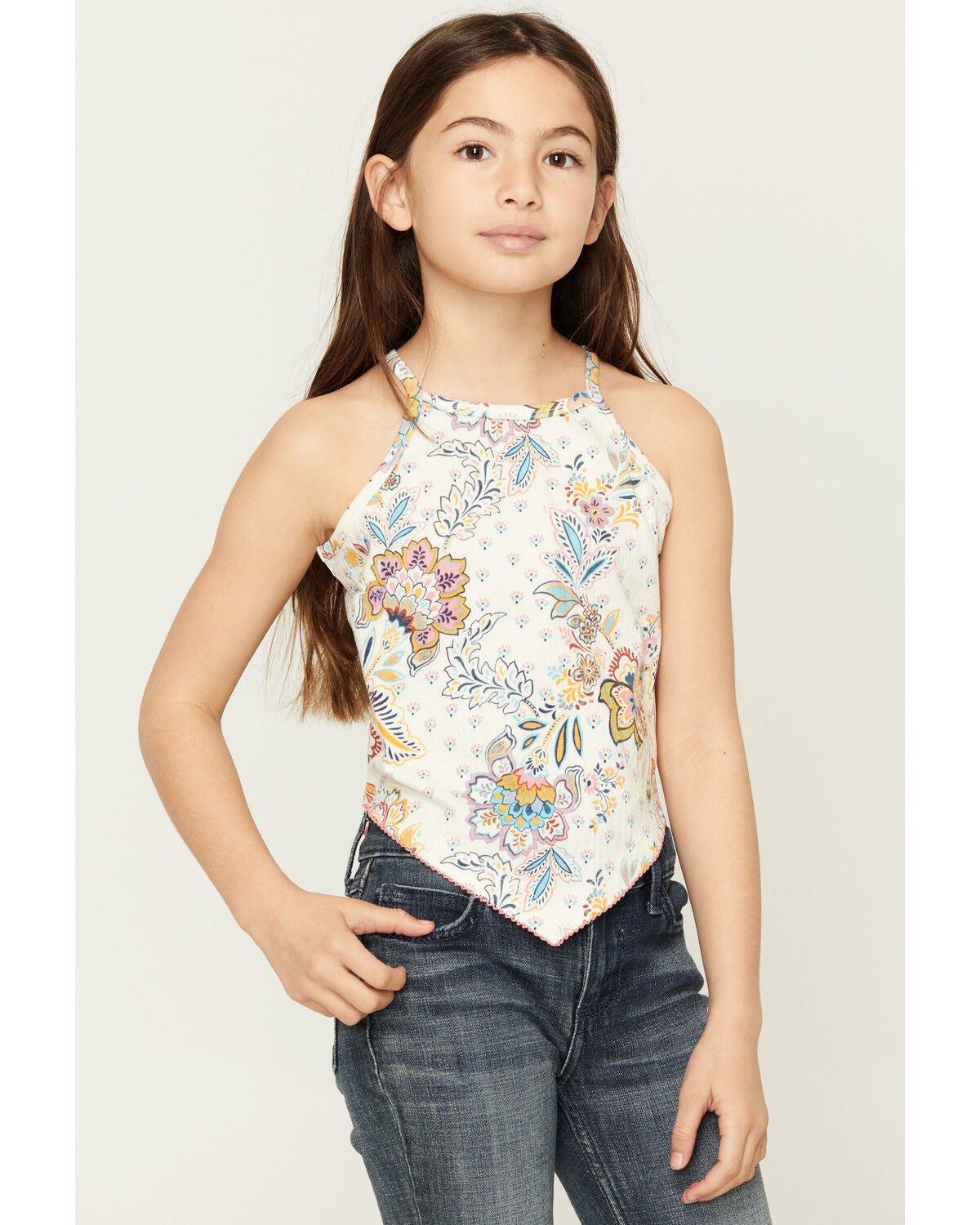Shyanne Girls' Paisley Print Halter Tank Top, Cream, hi-res