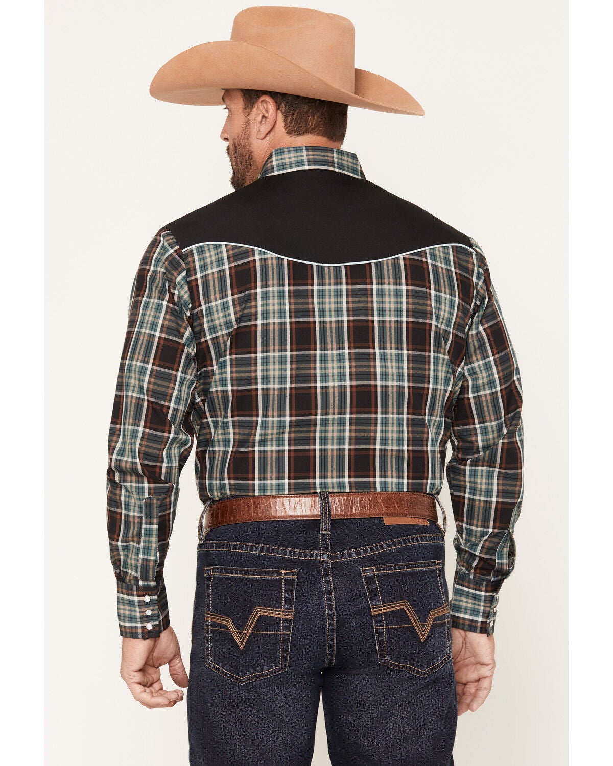 Image #4 - Ely Walker Men's Duck Embroidered Plaid Print Long Sleeve Pearl Snap Western Shirt, Black, hi-res