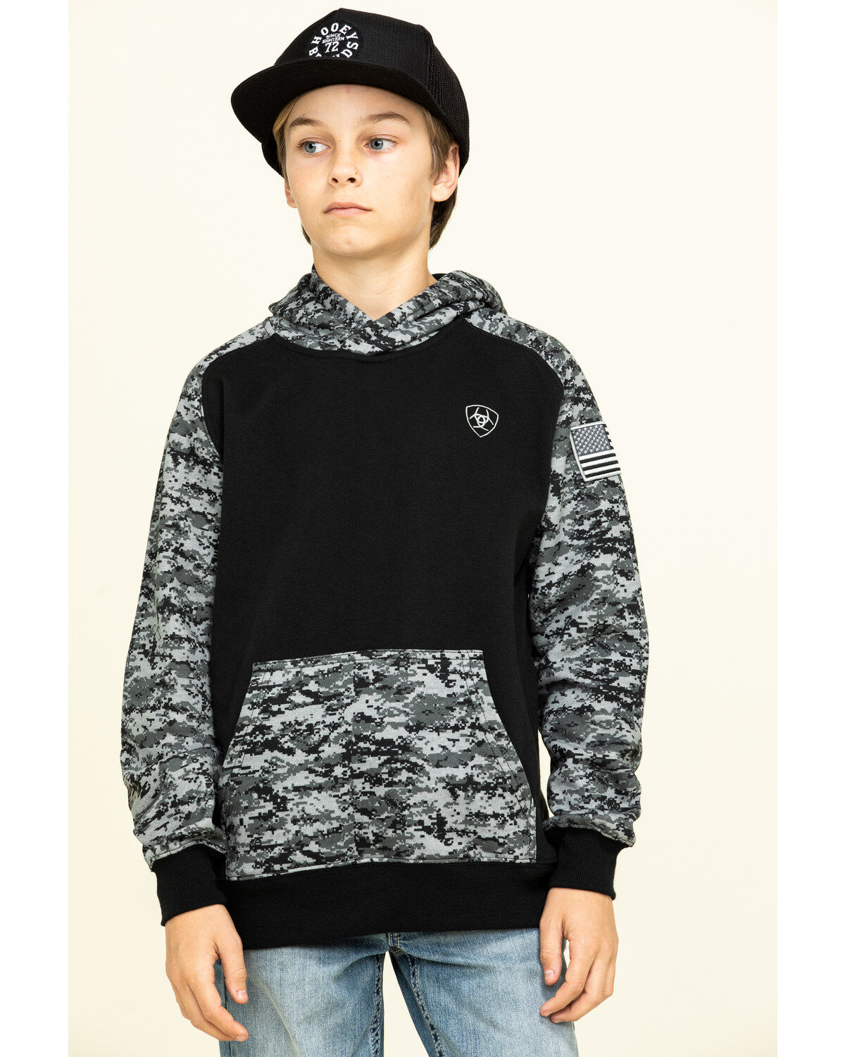 Image #4 - Ariat Boys' Digi Camo Patriot Hooded Sweatshirt, , hi-res