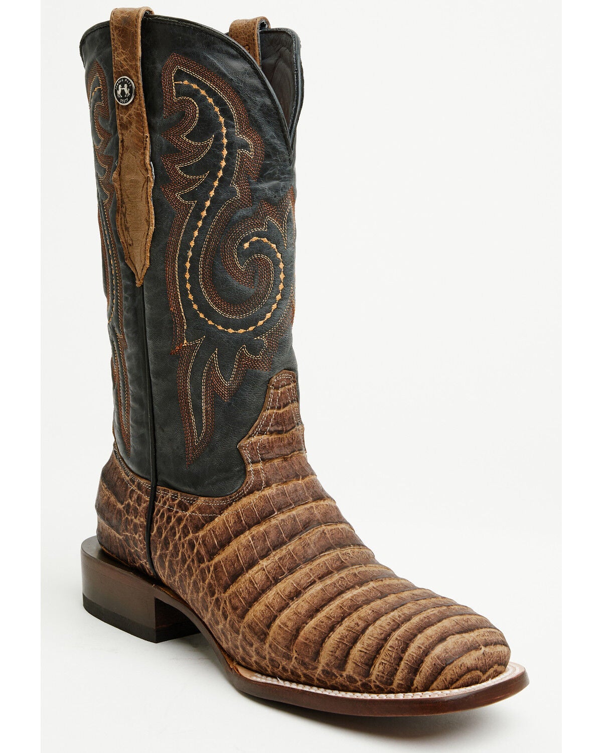 Tanner Mark Men's Exotic Caiman Print Western Boots - Broad Square Toe, Brown, hi-res