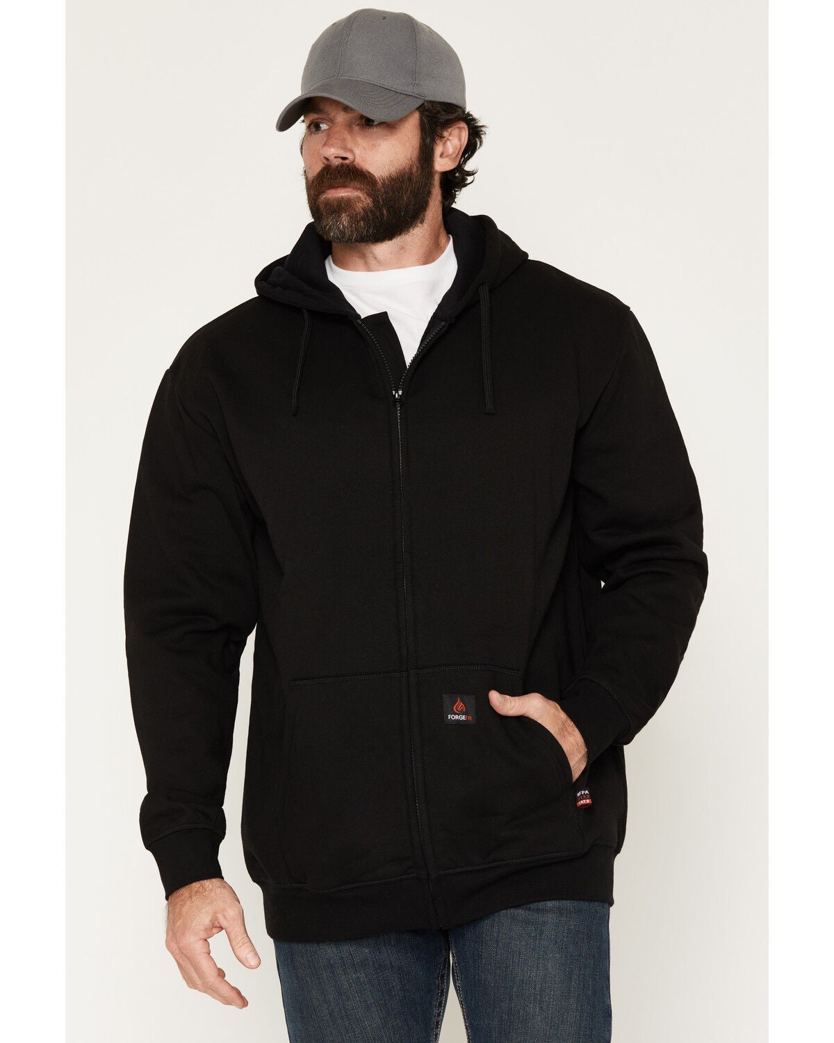 Forge Workwear Men's FR  Hooded Sweatshirt, Black, hi-res