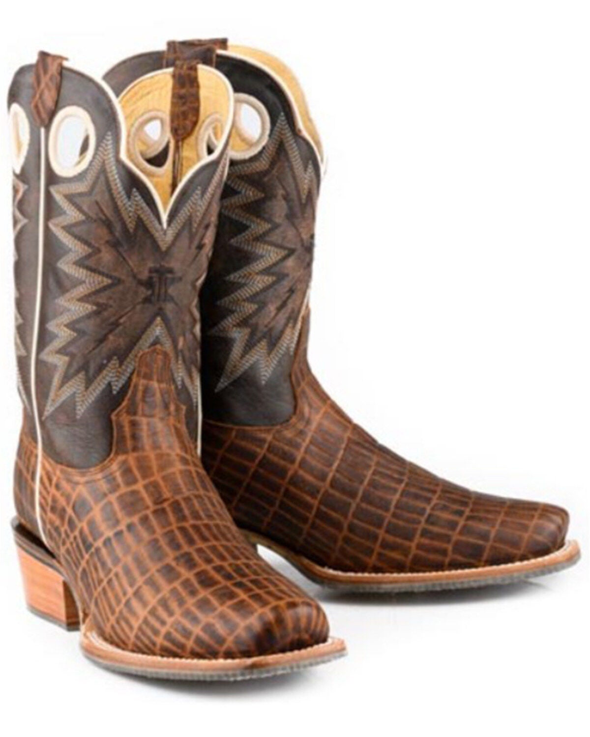 Tin Haul Men's Wild Croc Caiman Print Western Boots - Square Toe, Brown, hi-res