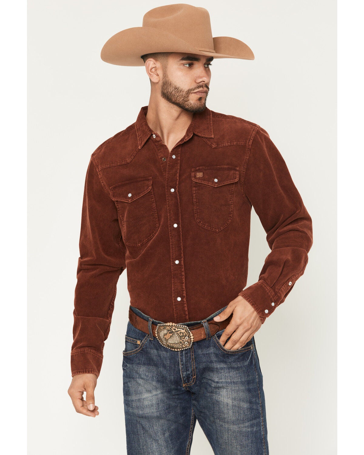 Image #1 - Kimes Ranch Men's Catalina Corduroy Solid Long Sleeve Pearl Snap Western Shirt, Rust Copper, hi-res