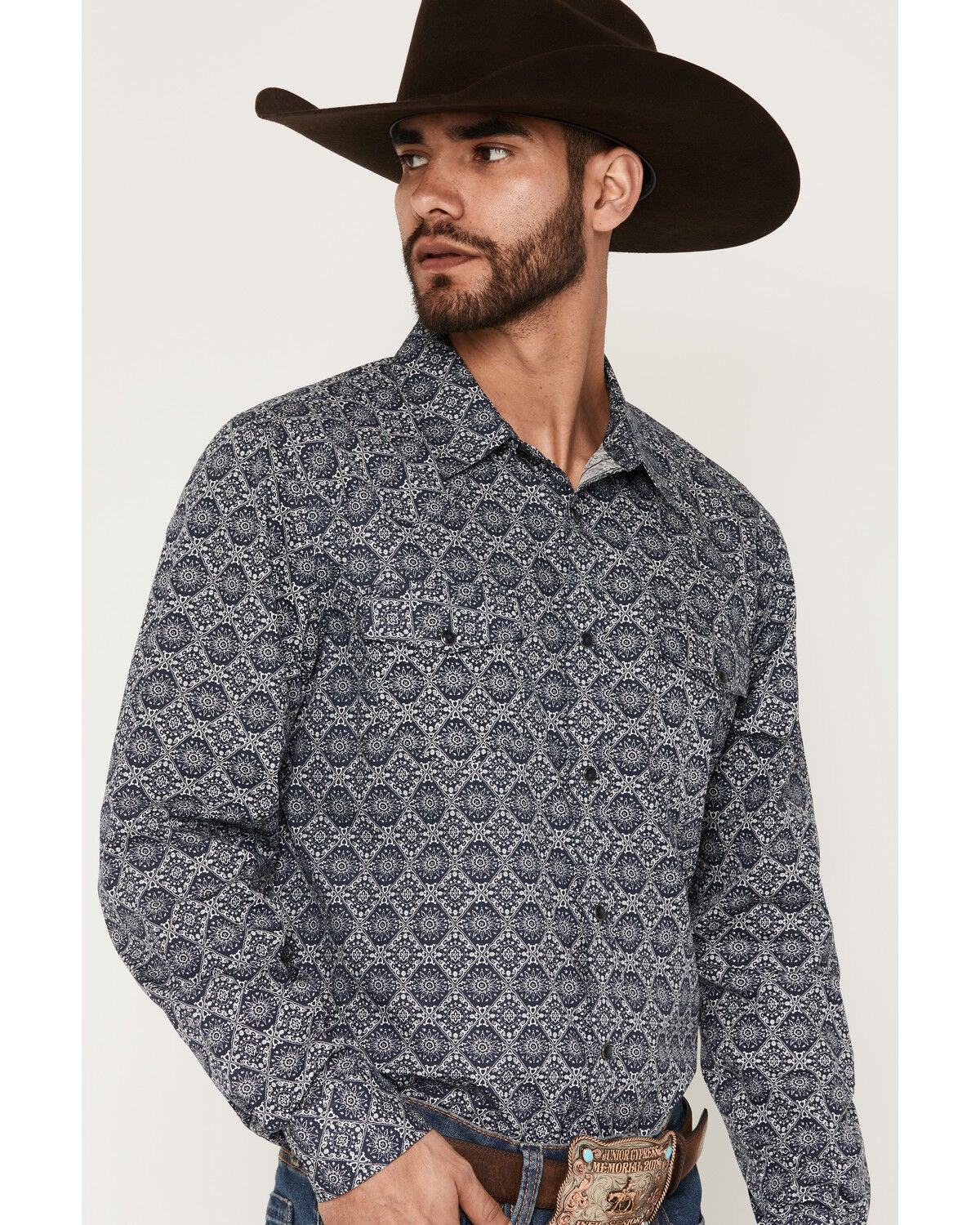 Image #2 - Gibson Trading Co Men's Moroccan Mood Medallion Print Long Sleeve Snap Western Shirt, Navy, hi-res