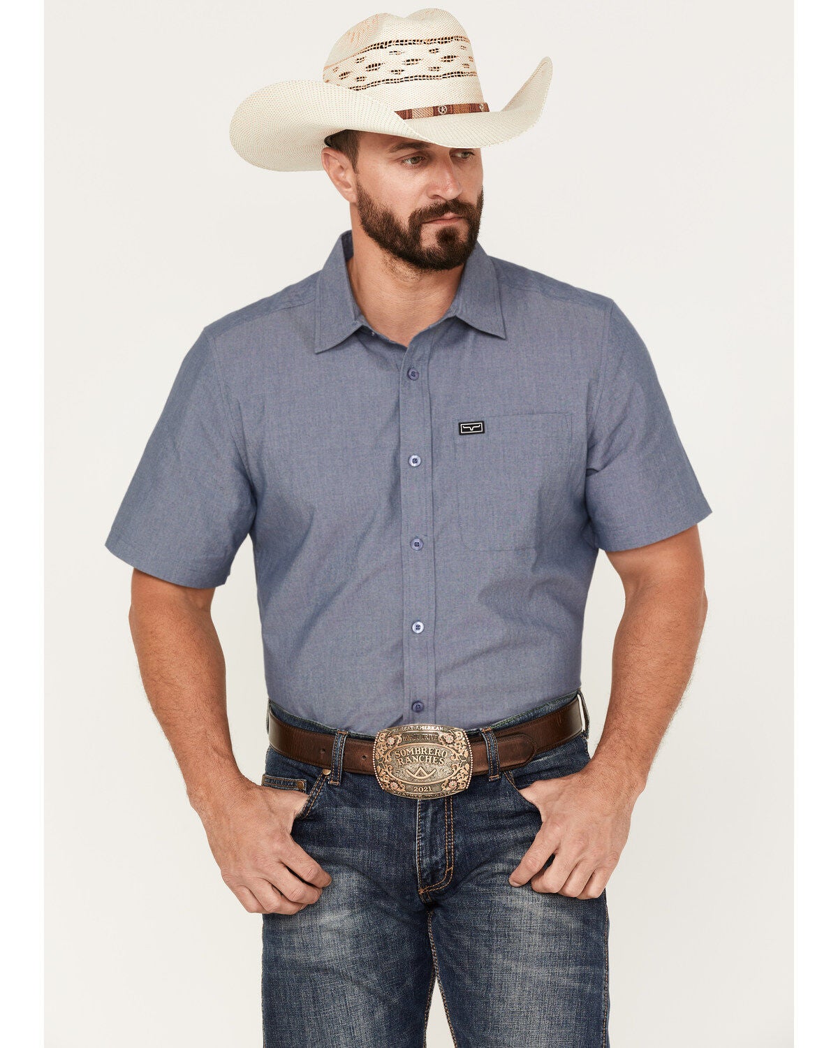 Kimes Ranch Lineville Performance Short Sleeve Button-Down Shirt, Navy, hi-res