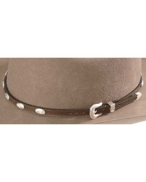 Concho Embellished Leather Hat Band, Brown, hi-res