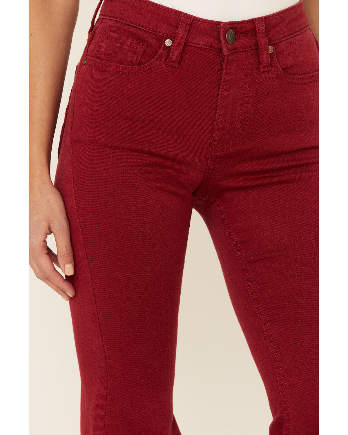 Image #4 - Shyanne Women's Red Seamed Pocket Flare Jeans, , hi-res