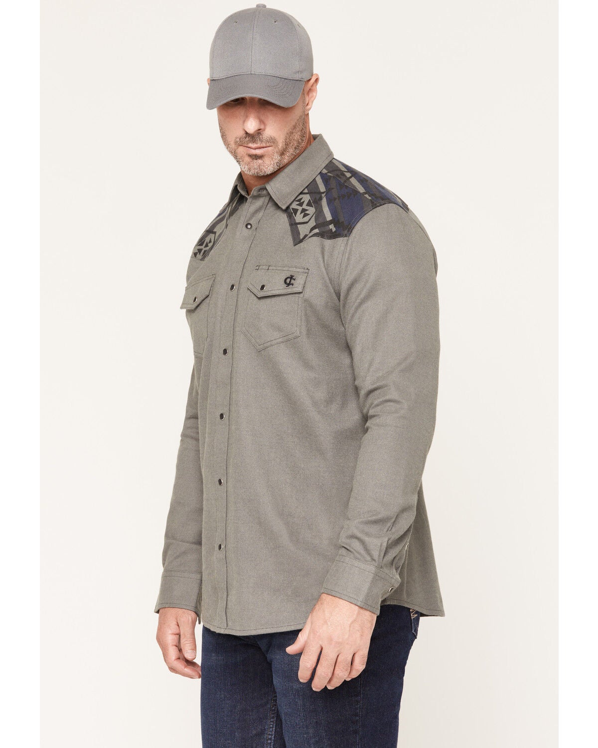 Image #2 - Cody James Men's FR Worthy Long Sleeve Snap Flannel Work Shirt, Grey, hi-res