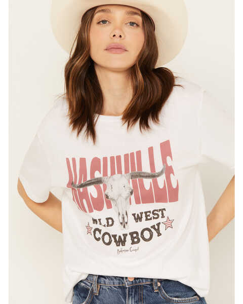 Bohemian Cowgirl Women's Nashville Wild West Cowboy Graphic Tee, White, hi-res