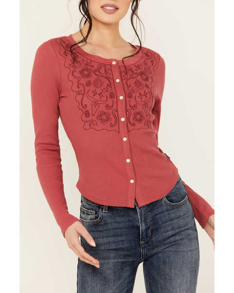 Image #3 - Wrangler Women's Embroidered Long Sleeve Snap Shirt , Light Red, hi-res