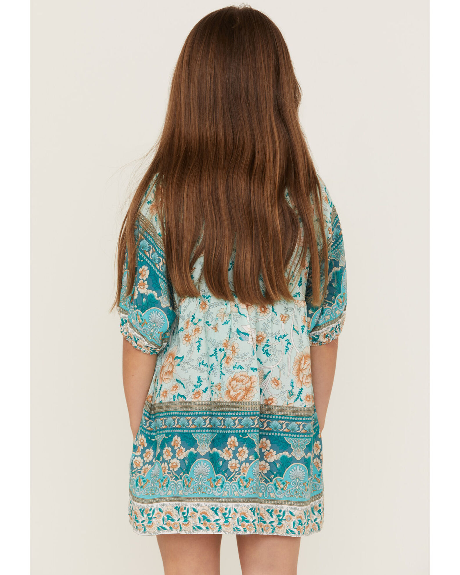 Image #4 - Hayden Girls' Border Print Tunic Turquoise Dress, Turquoise, hi-res