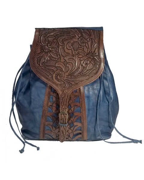 Kobler Leather Women's Tooled Backpack, Blue, hi-res