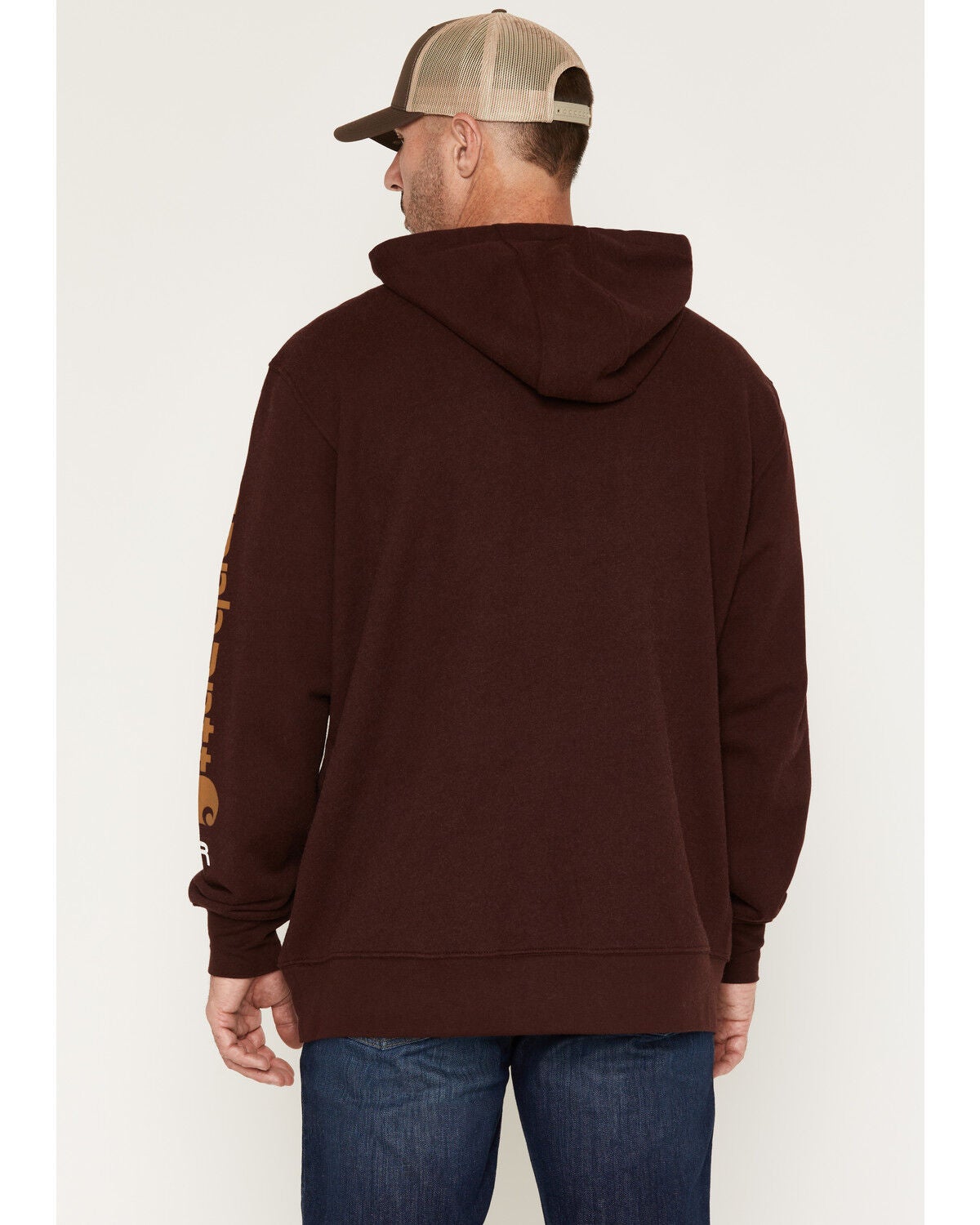 Image #4 - Carhartt Men's FR Force&reg; Midweight Logo Hooded Sweatshirt, Wine, hi-res