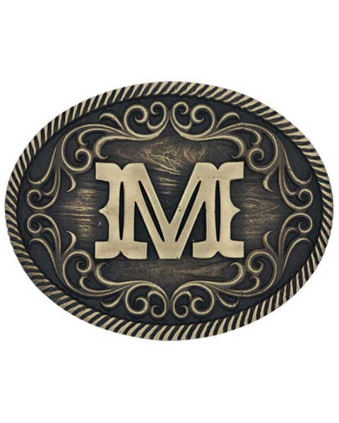 Montana Silversmiths Filigree Initial M Belt Buckle, Bronze, hi-res