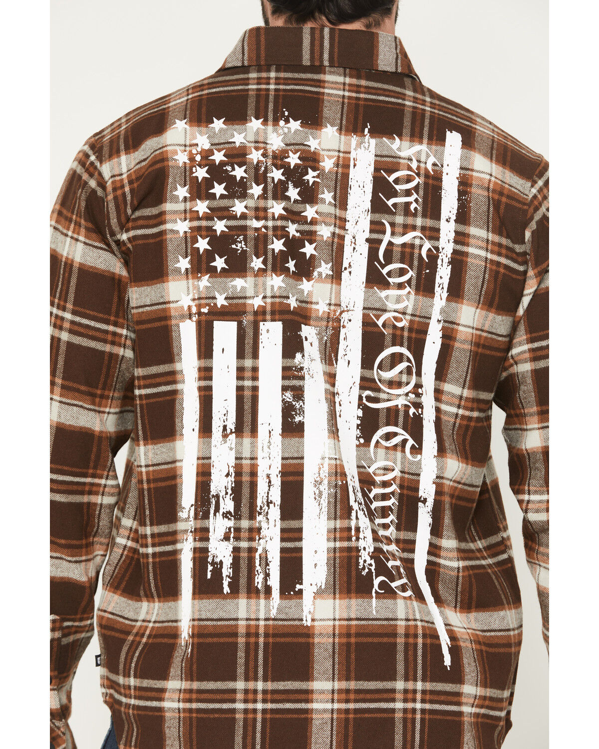 Image #4 - Howitzer Men's Boot Barn Exclusive For Love & Country Plaid Print Long Sleeve Button-Down Flannel Shirt, Brown, hi-res