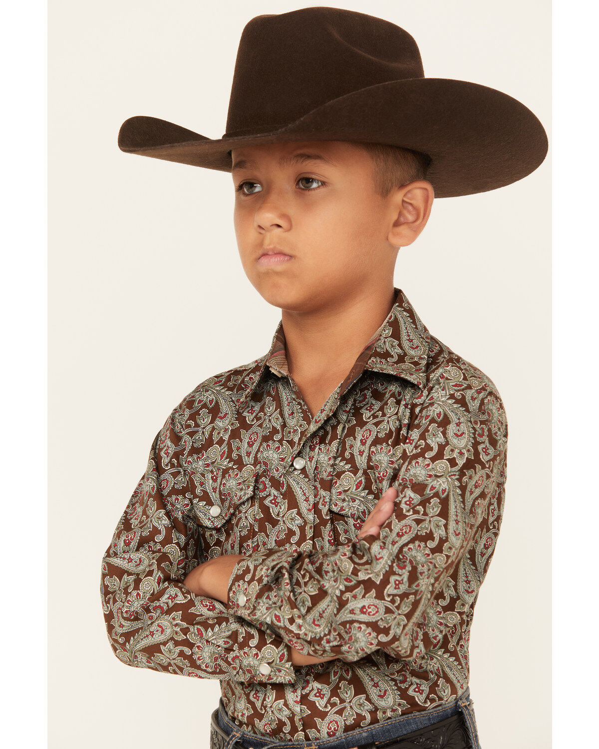 Roper Boys' Paisley Print Long Sleeve Pearl Snap Western Shirt