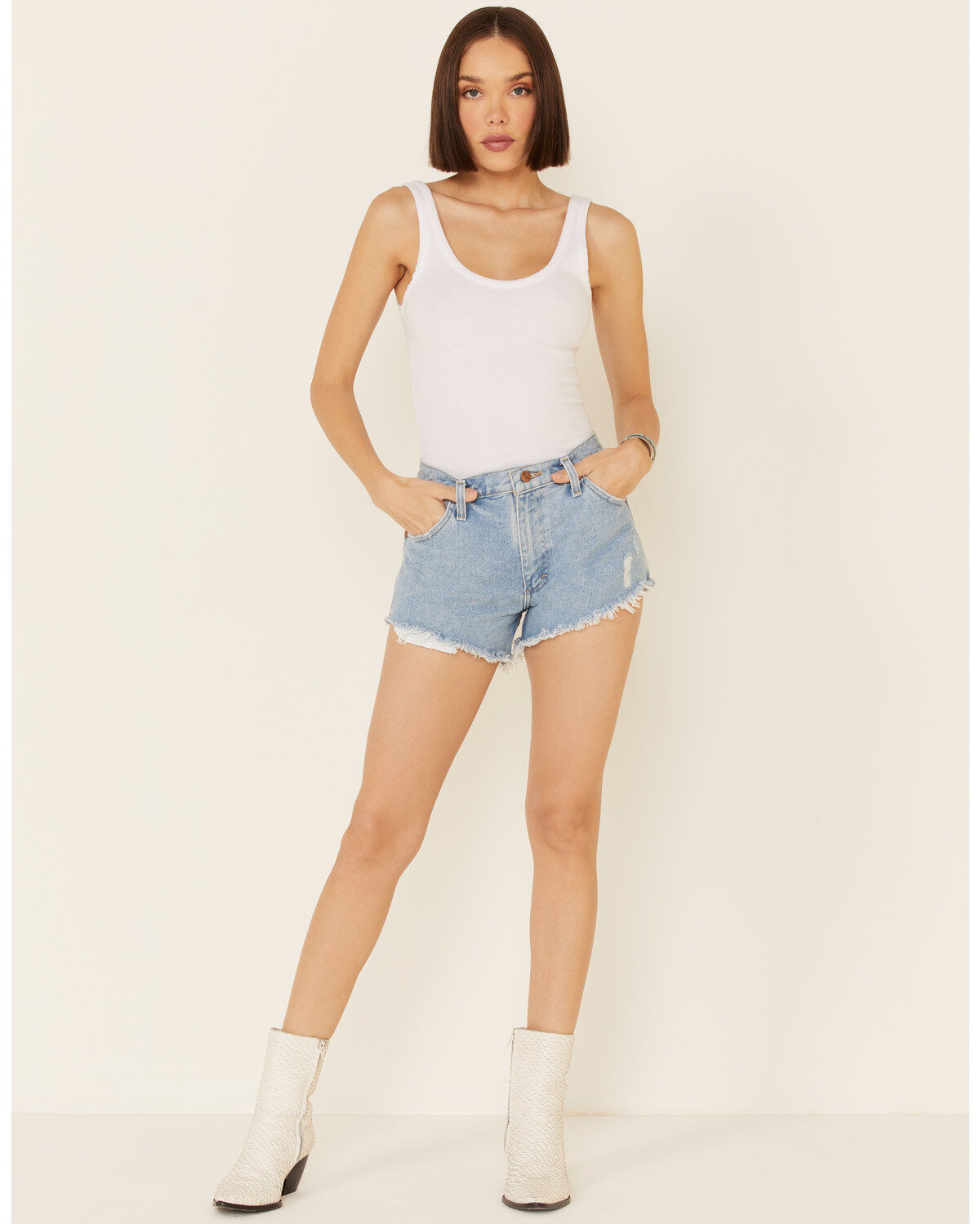 Image #2 - Wrangler Modern Women's High Rise Denim Reworked Shorts, Blue, hi-res