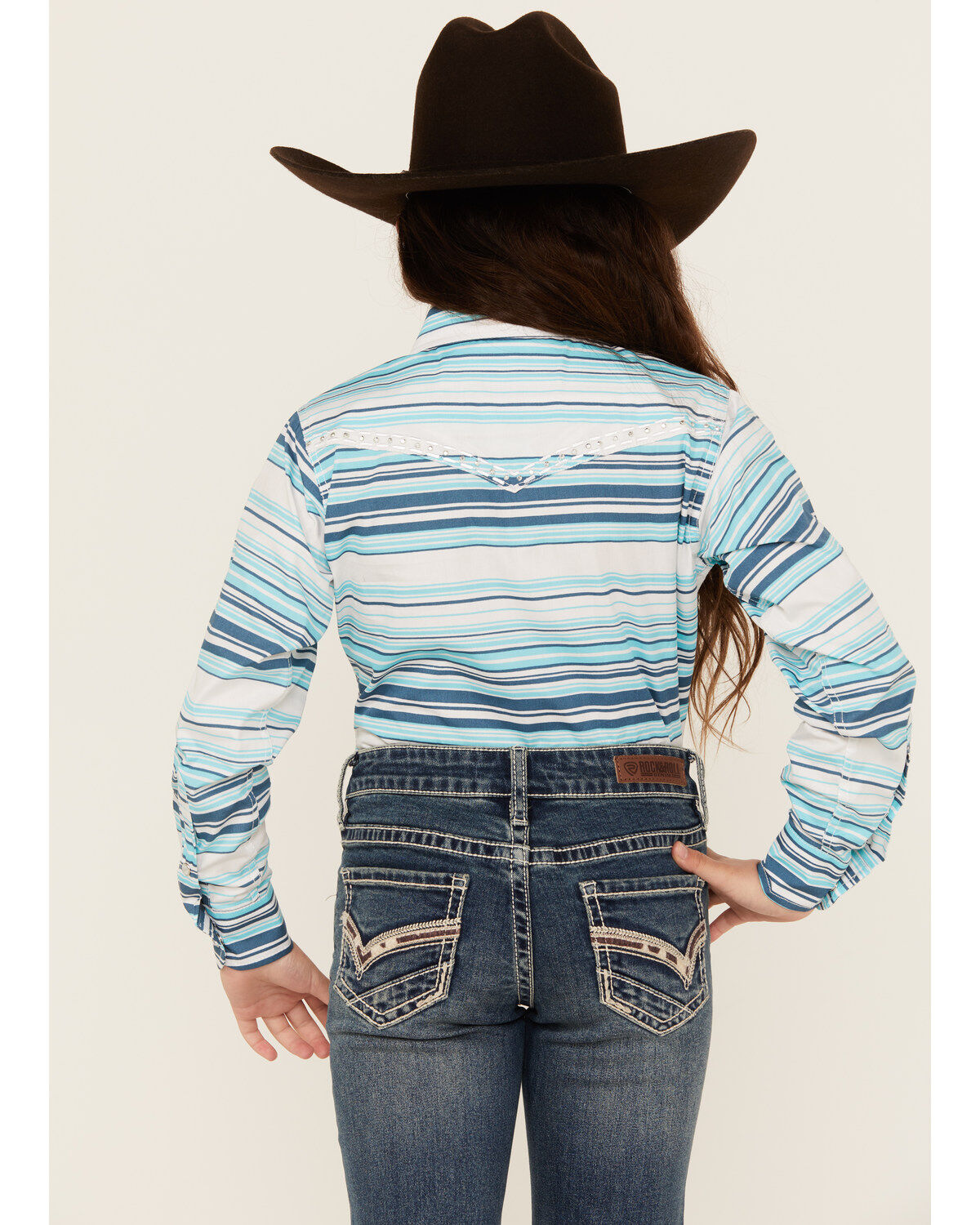 Image #4 - Cowgirl Hardware Girls' Beach Serape Striped Long Sleeve Snap Western Shirt, , hi-res
