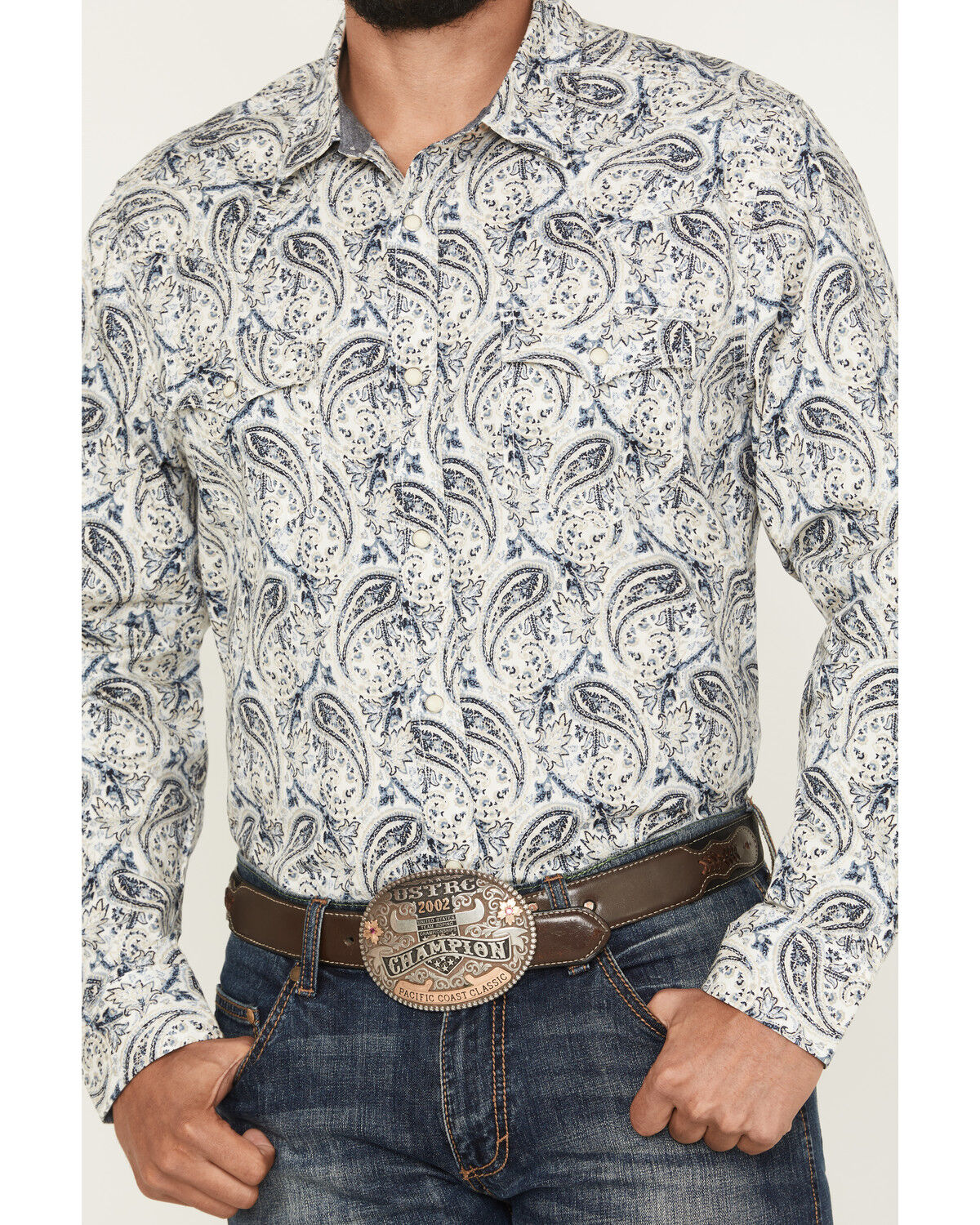 Image #3 - Cody James Men's Rodeo Runway Paisley Print Long Sleeve Snap Shirt, Blue, hi-res
