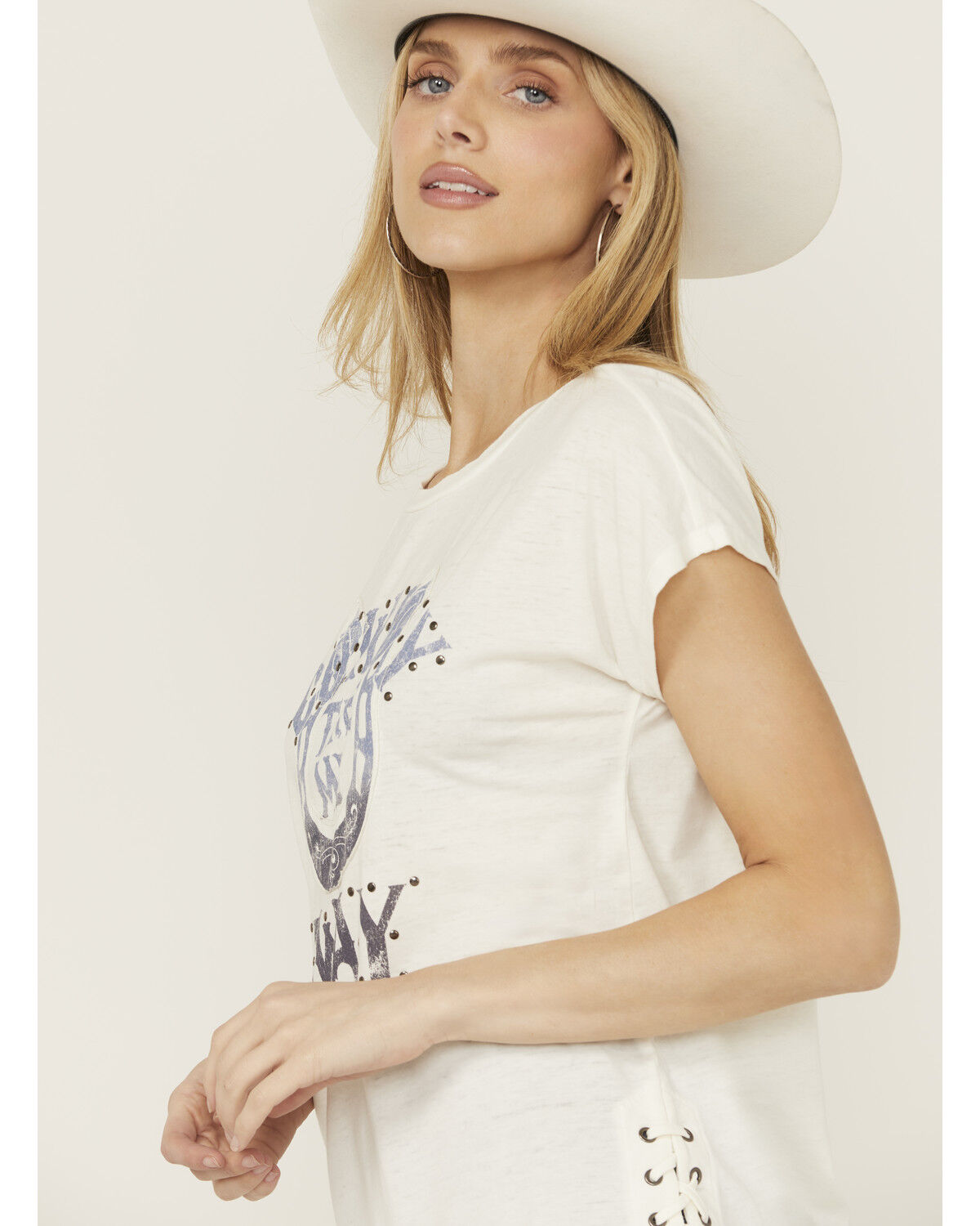 Image #2 - Shyanne Women's Cowboy Take Me Away Studded Short Sleeve Graphic Tee, Ivory, hi-res