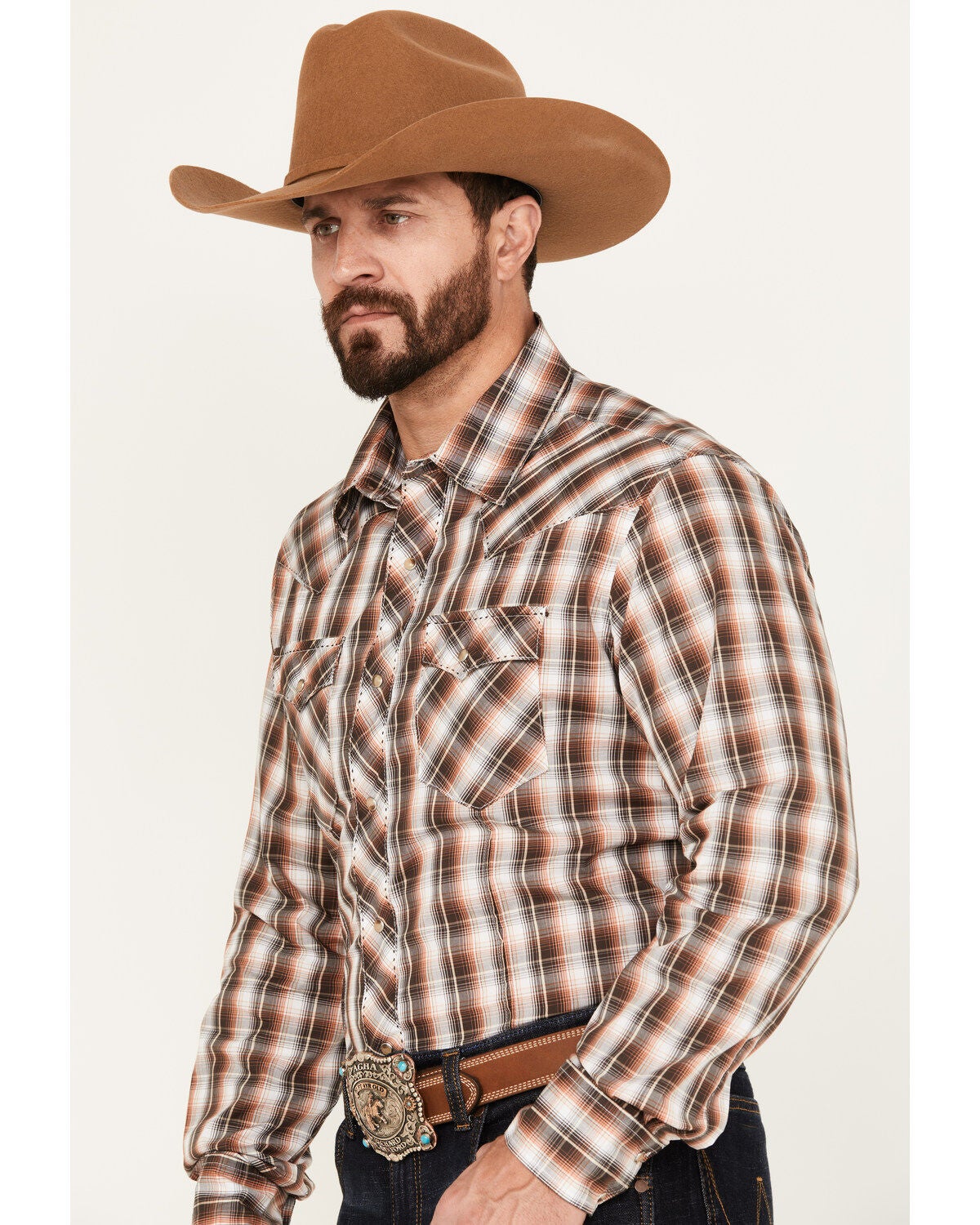 Image #2 - Wrangler Men's Plaid Print Long Sleeve Western Snap Shirt, , hi-res