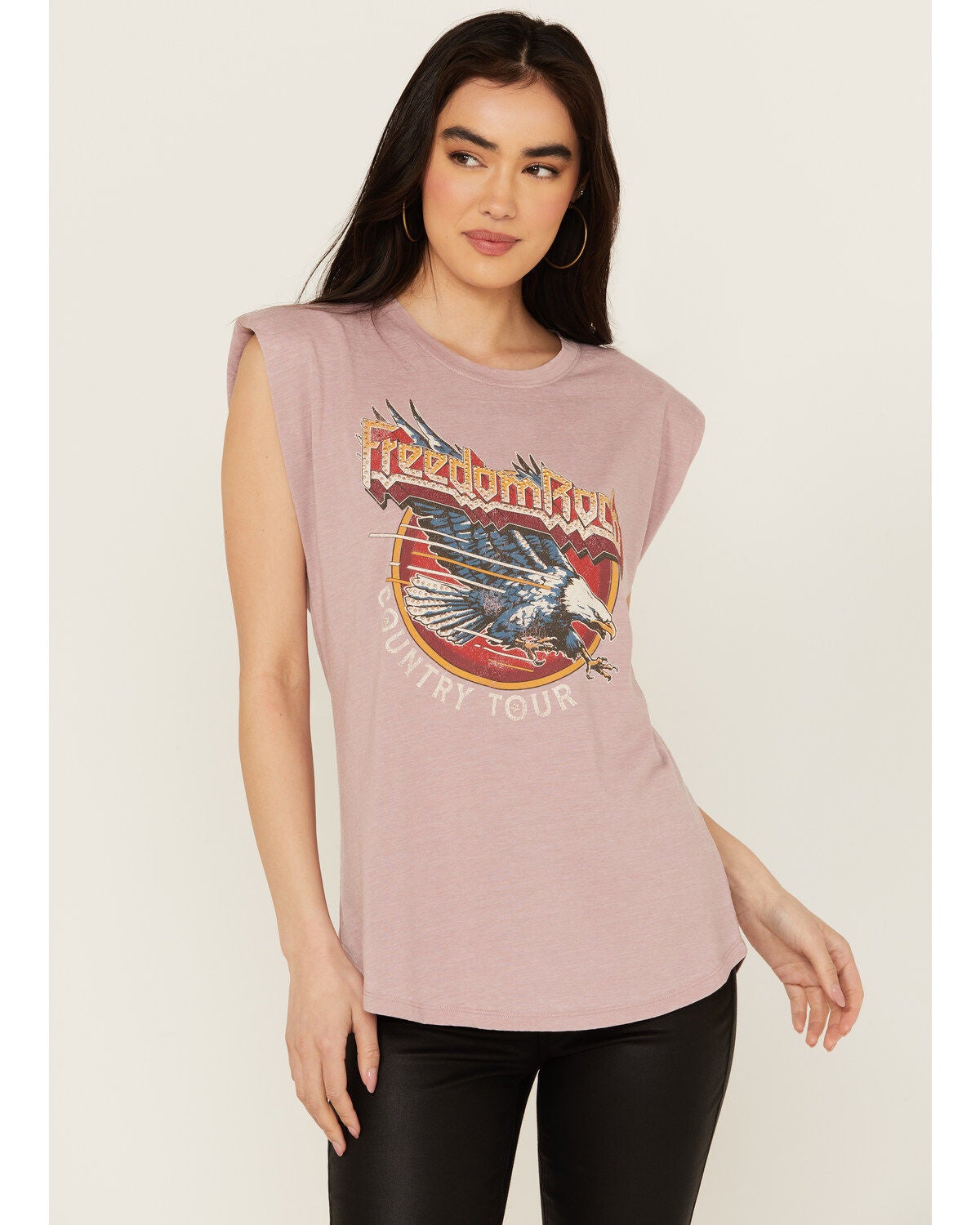 Blended Women's Freedom Rock Shoulder Pad Muscle Tee, Pink, hi-res
