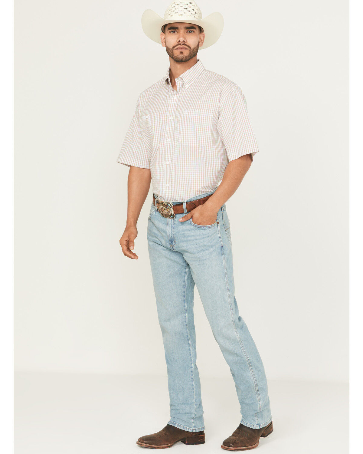 Image #1 - Wrangler Retro Men's 88MWZ Mendenhall Light Wash Slim Straight Stretch Denim Jeans, Light Wash, hi-res