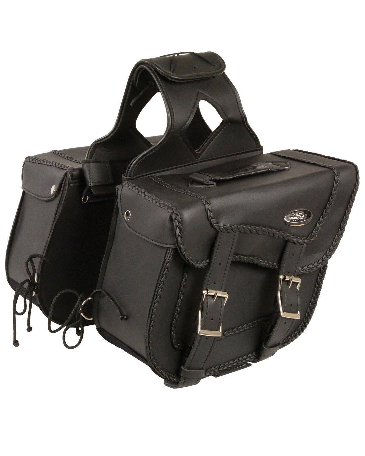 Milwaukee Leather Medium Braided Zip-Off Throw Over Saddle Bag, Black, hi-res