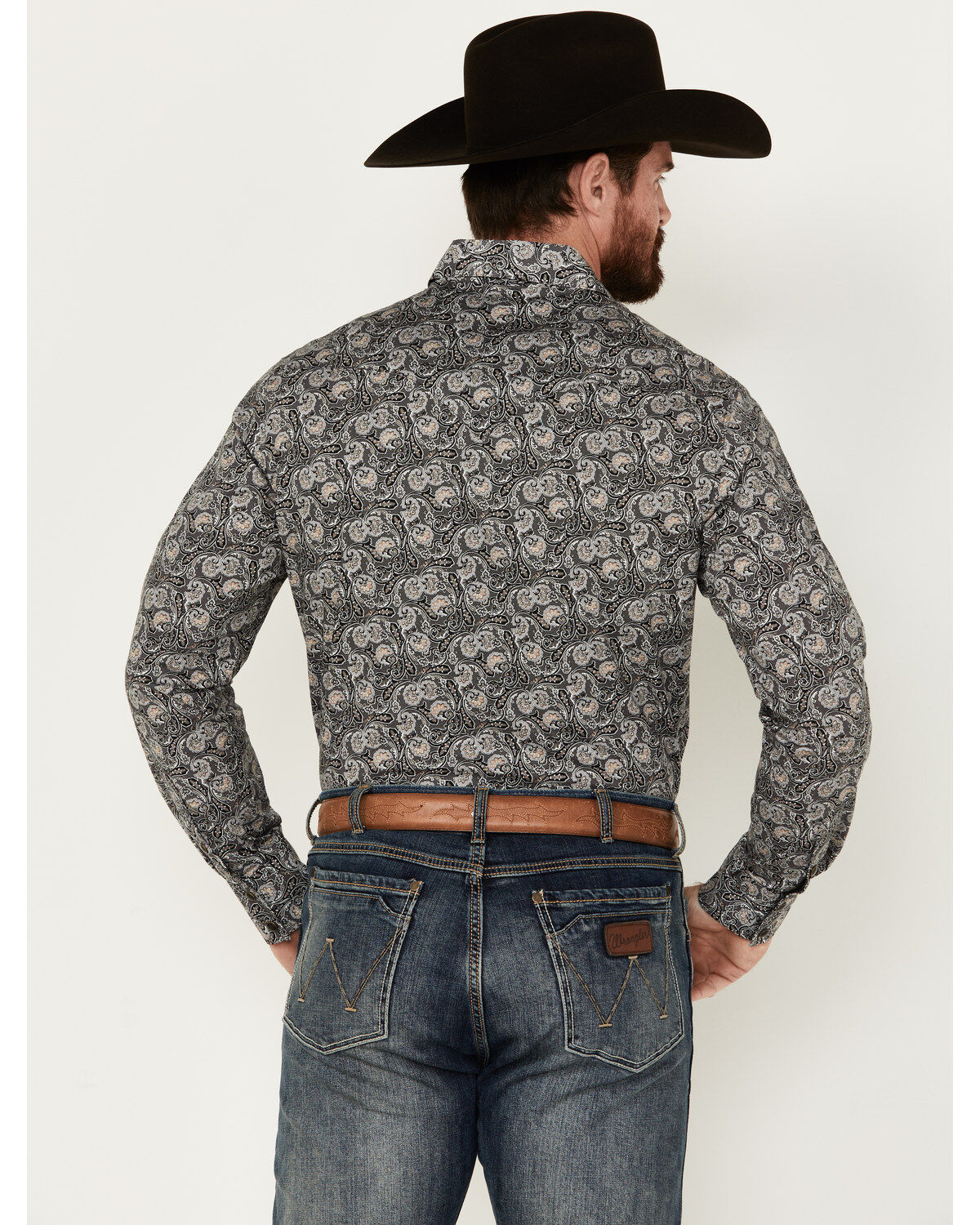 Image #4 - Rock & Roll Denim Men's Paisley Print Long Sleeve Pearl Snap Stretch Western Shirt, Black, hi-res