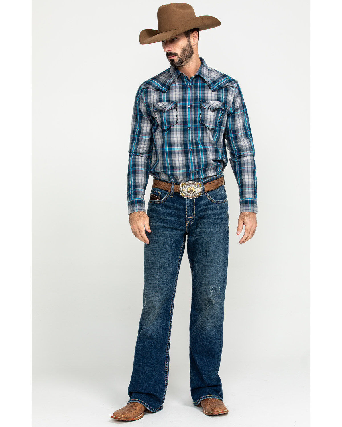 Image #6 - Cody James Men's Stallion Small Plaid Print Long Sleeve Western Shirt , , hi-res