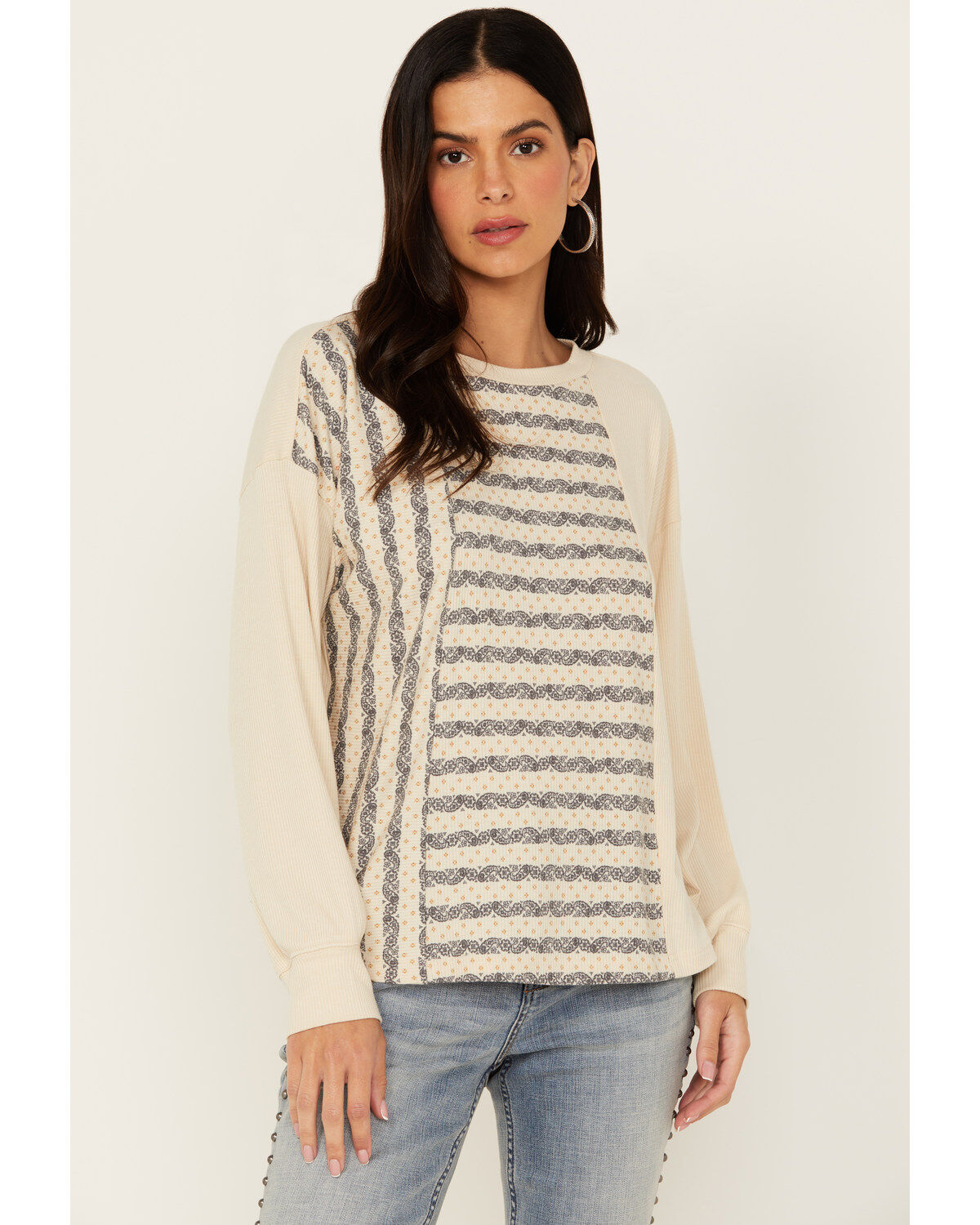 Image #1 - Cruel Girl Women's Long Sleeve Knit Top, Cream, hi-res