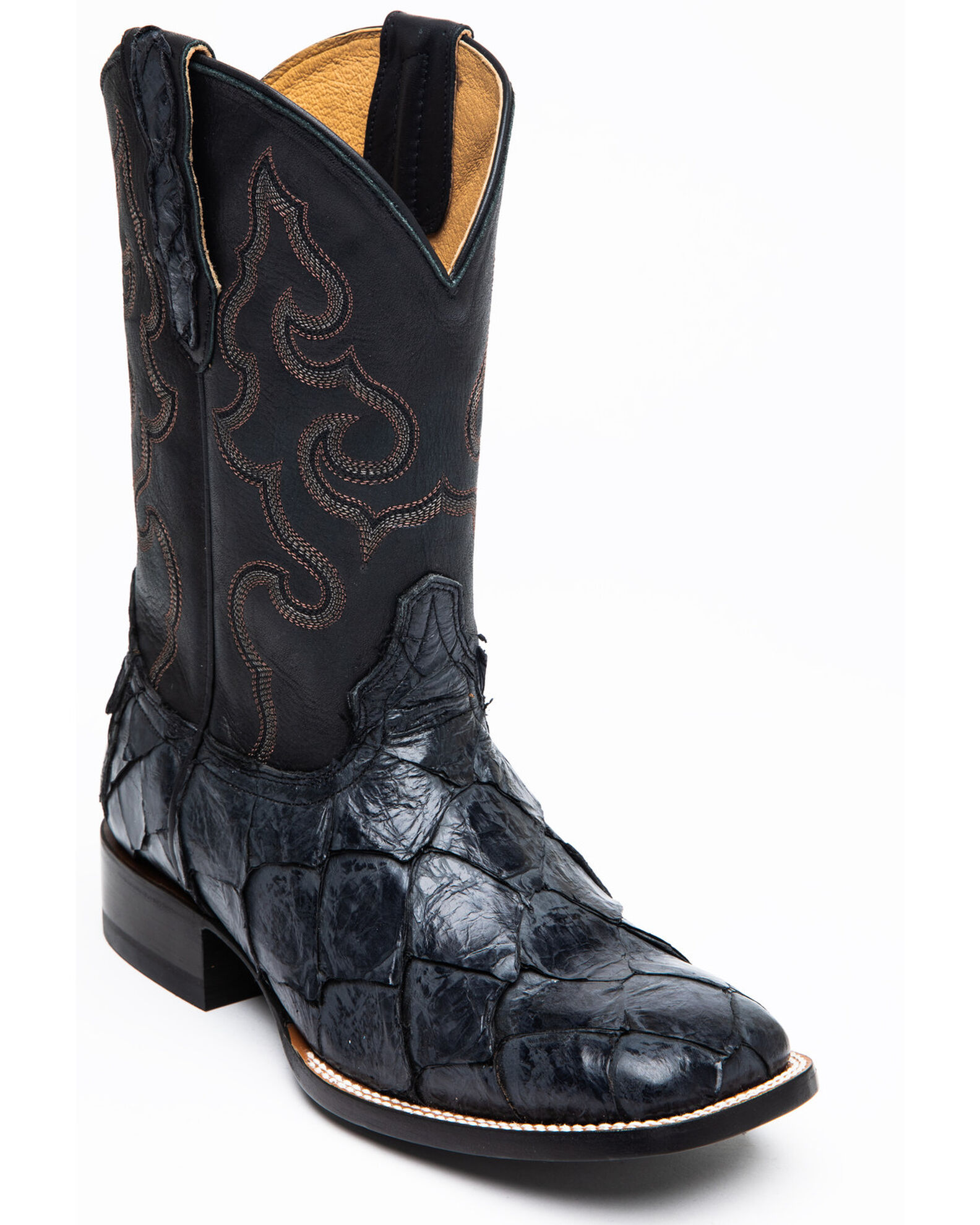 Cody James Men's Black Flat Pirarucu Western Boots - Narrow Square Toe