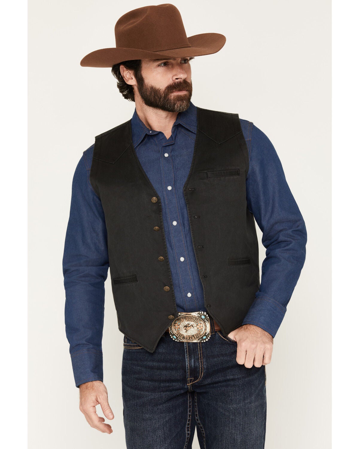Cody James Men's Pancho Villa Oil Skin Vest, Black, hi-res