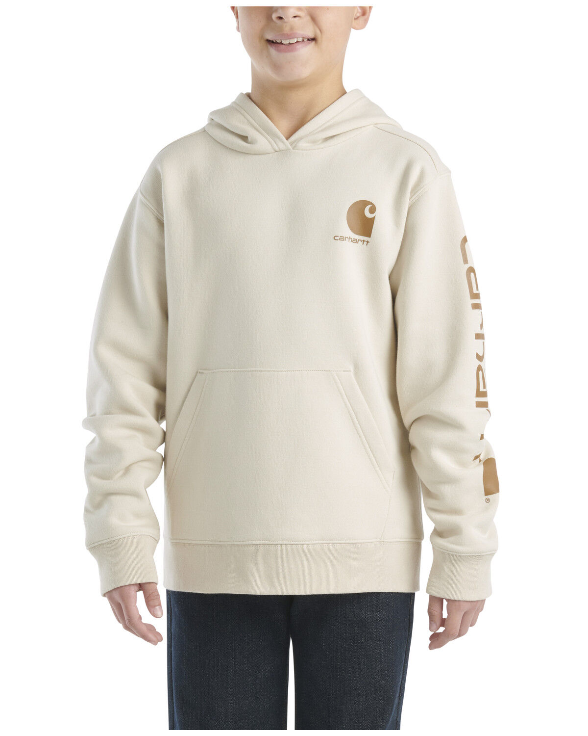 Image #2 - Carhartt Boys' Logo Graphic Hooded Sweatshirt, Off White, hi-res