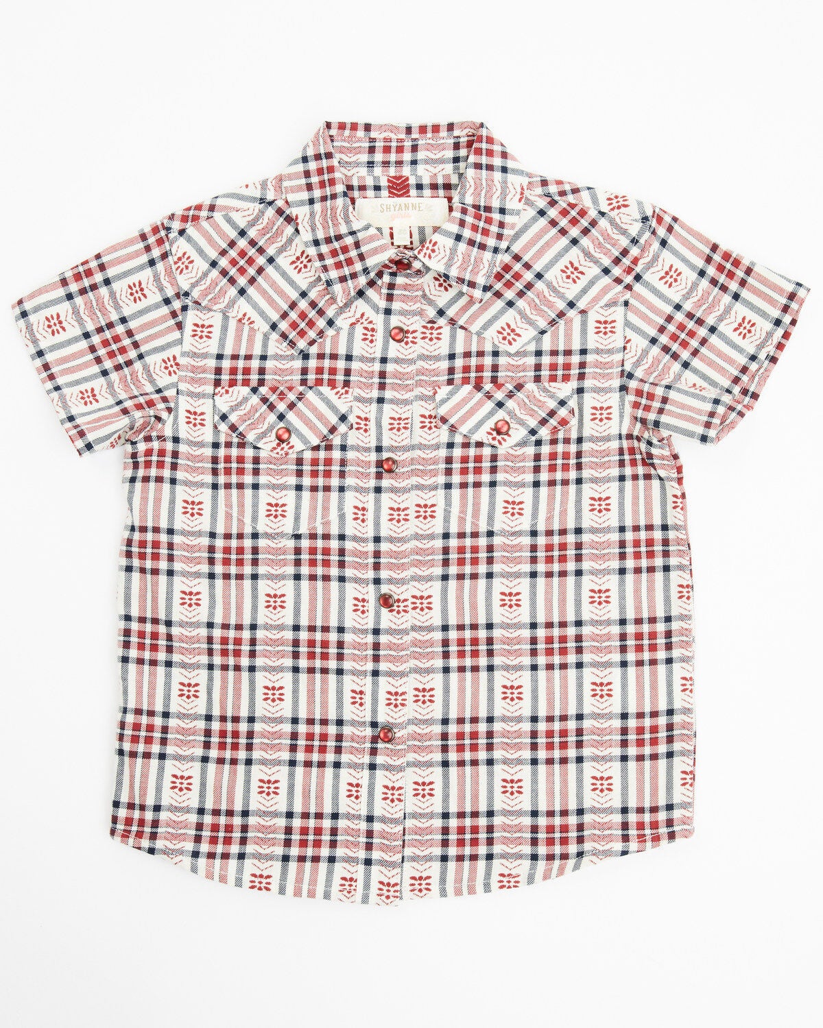 Shyanne Toddler Girls' Plaid Print Short Sleeve Pearl Snap Western Shirt, Brick Red, hi-res