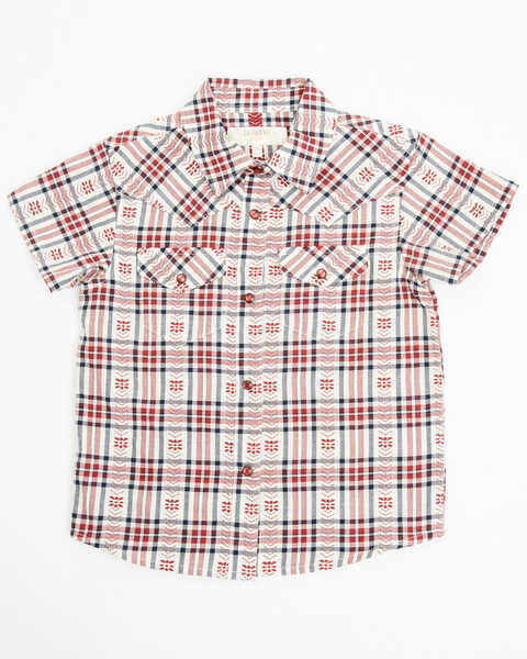 Shyanne Toddler Girls' Plaid Print Short Sleeve Pearl Snap Western Shirt , Brick Red, hi-res