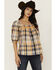 Image #1 - Cleo + Wolf Women's Bowie Plaid Print Short Sleeve Shirt, Light Orange, hi-res