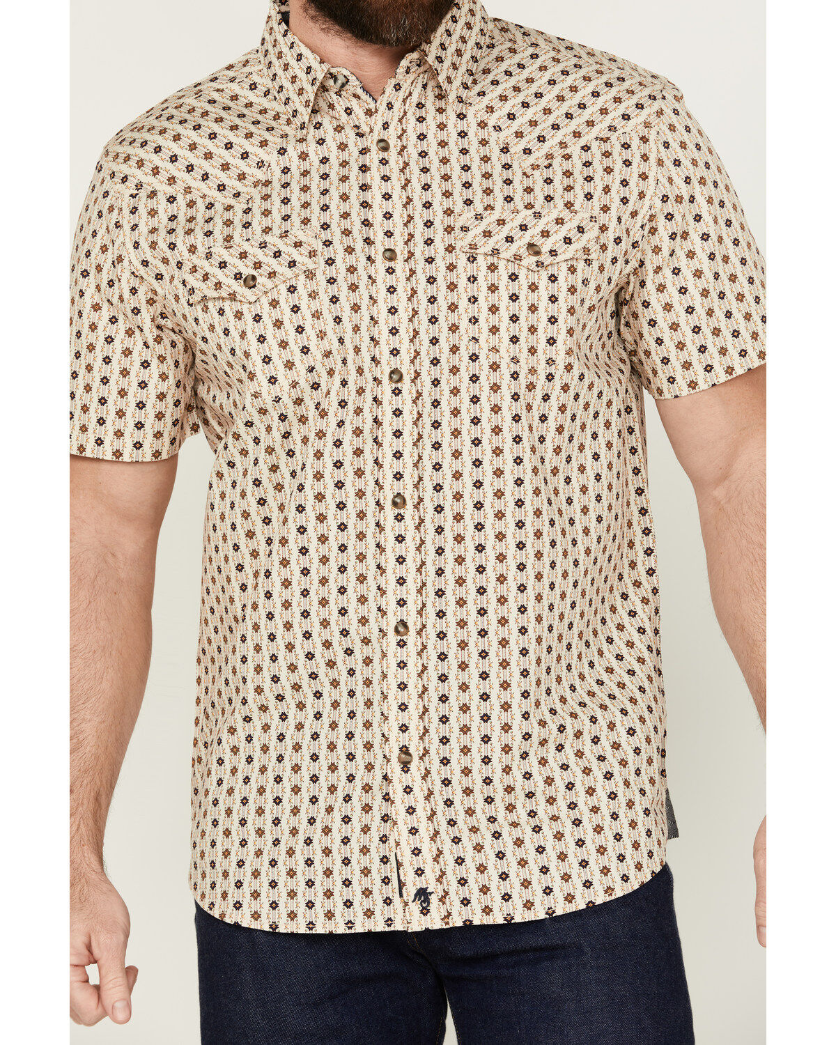 Image #3 - Moonshine Spirit Men's Spurs Floral Striped Short Sleeve Snap Western Shirt, Cream, hi-res