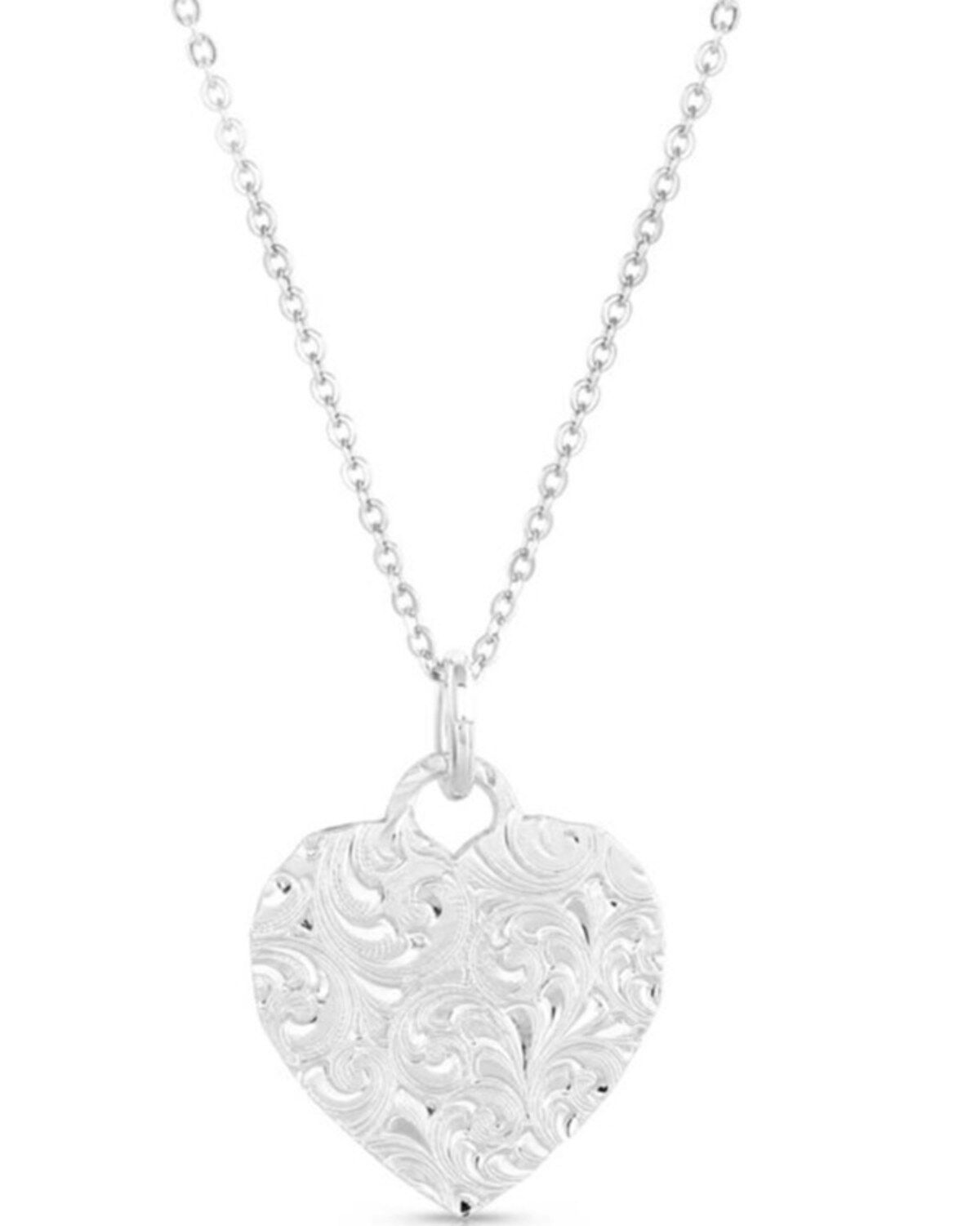 Image #2 - Montana Silversmiths Women's Chiseled Heart Turquoise Necklace, Silver, hi-res