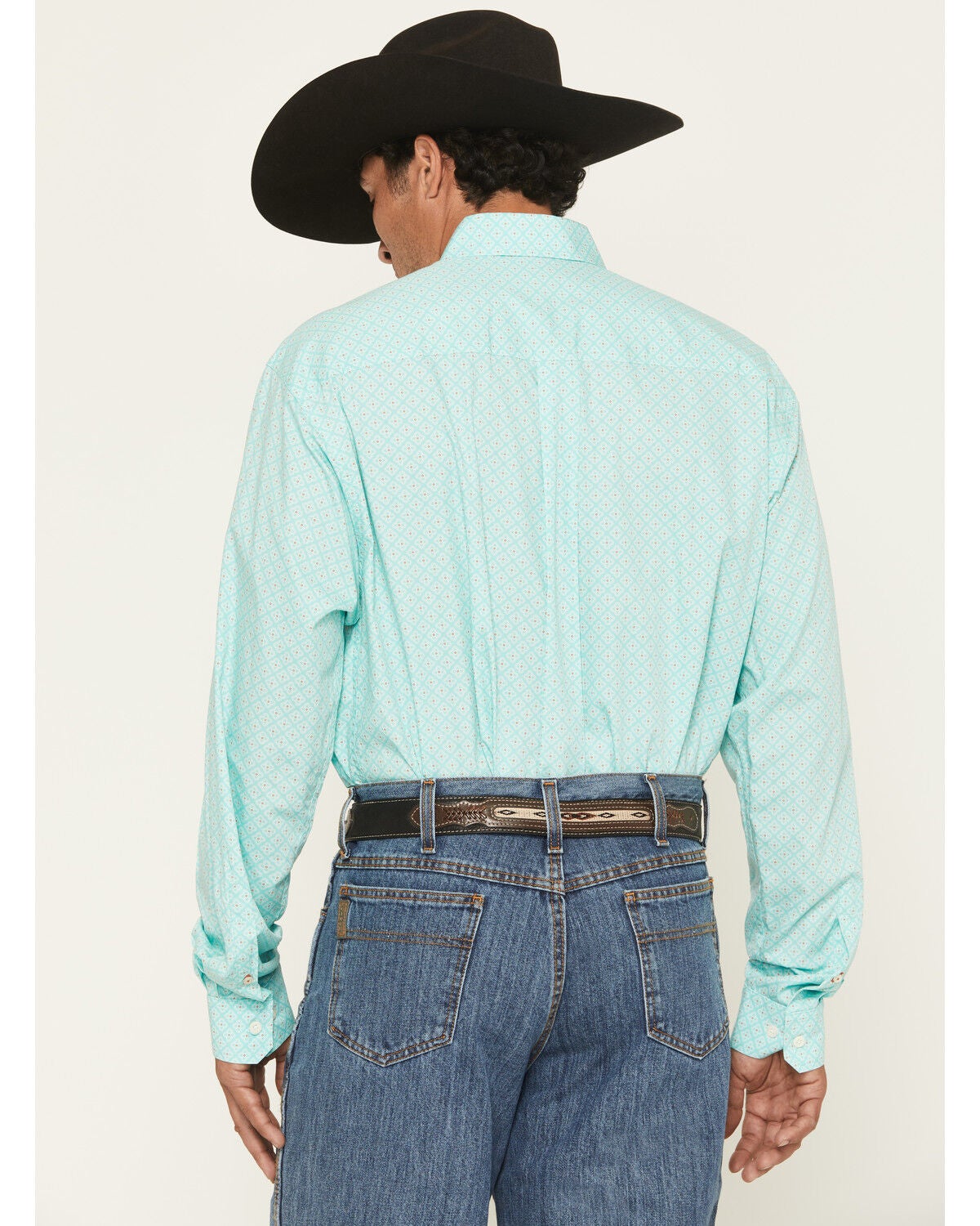 Image #4 - Cinch Men's Geo Print Long Sleeve Button-Down Western Shirt, Blue, hi-res