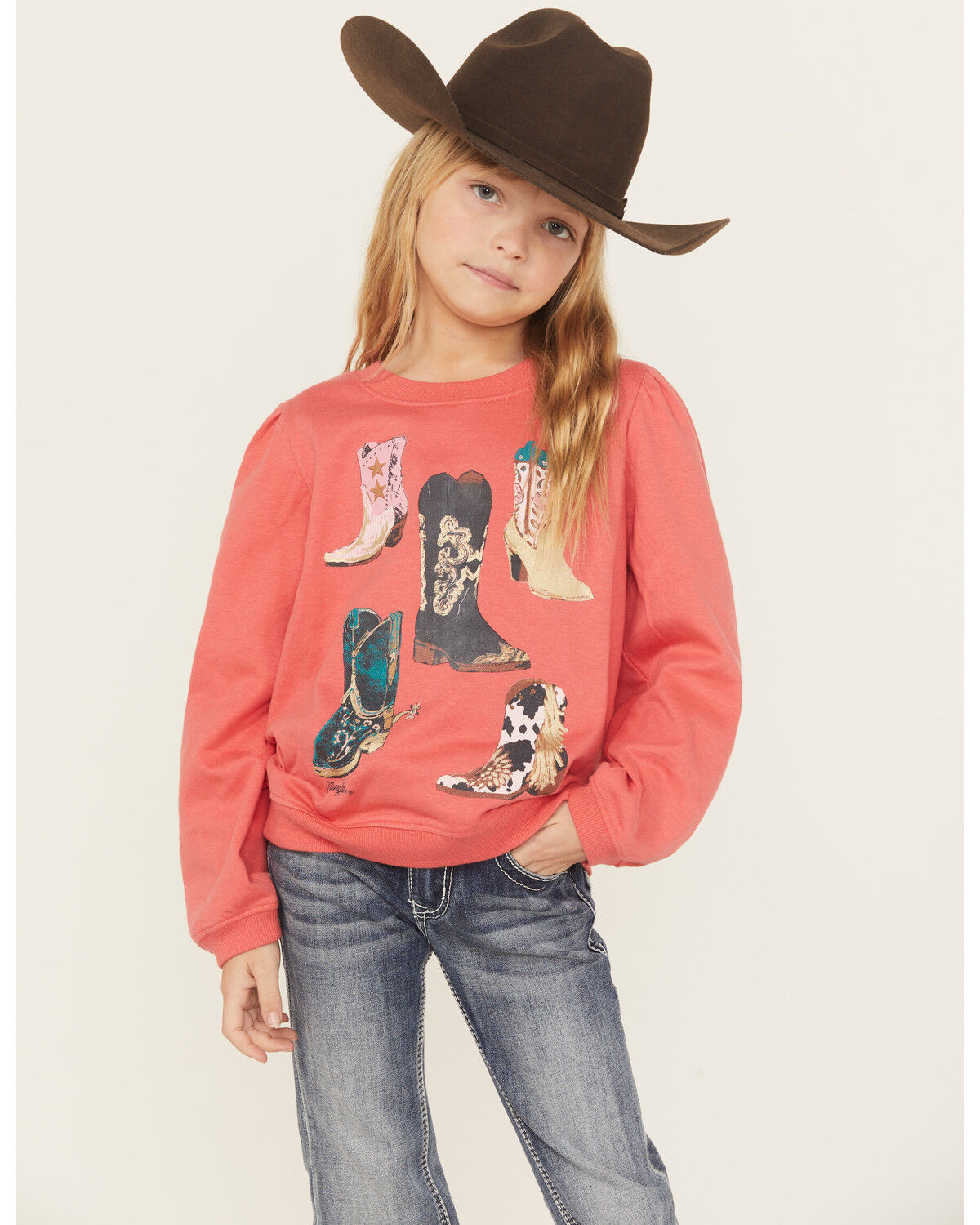 Image #1 - Wrangler Girls' Boot Long Sleeve Graphic Shirt, Pink, hi-res