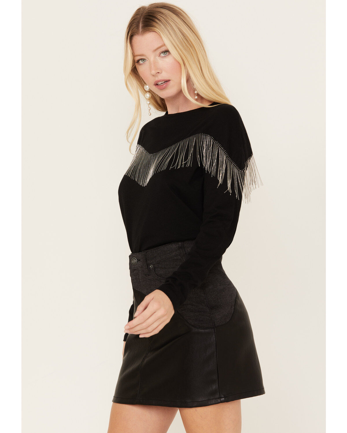 Image #3 - Rock & Roll Denim Women's Chain Fringe Long Sleeve Tee, , hi-res
