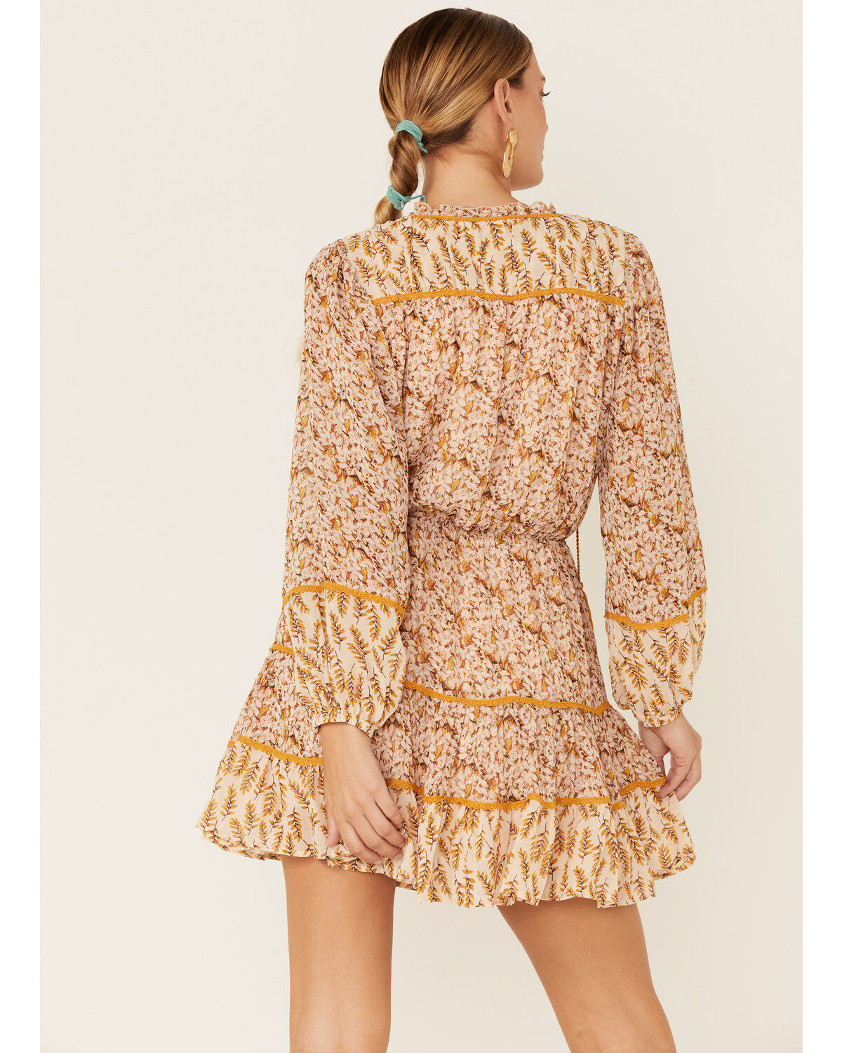 Image #3 - Miss Me Women's Ditsy Floral Long Sleeve Peasant Mini Dress, , hi-res