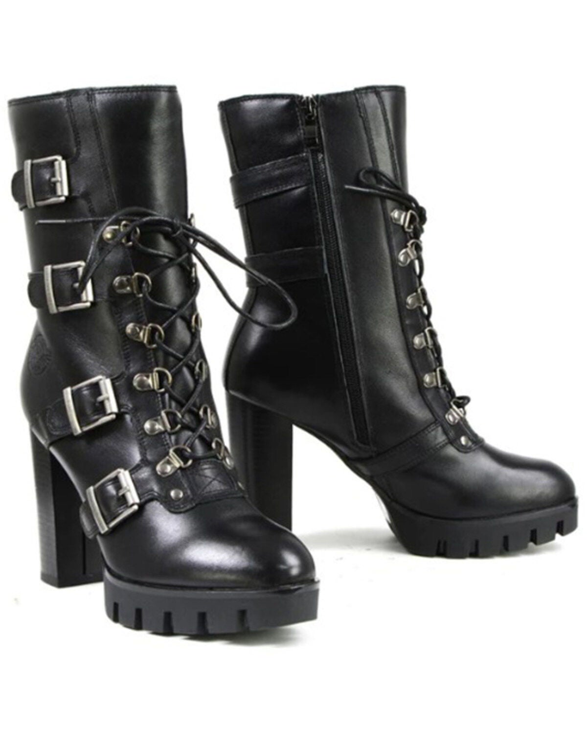 Milwaukee Leather Women's Leather Buckle Platform Boots - Round Toe, Black, hi-res