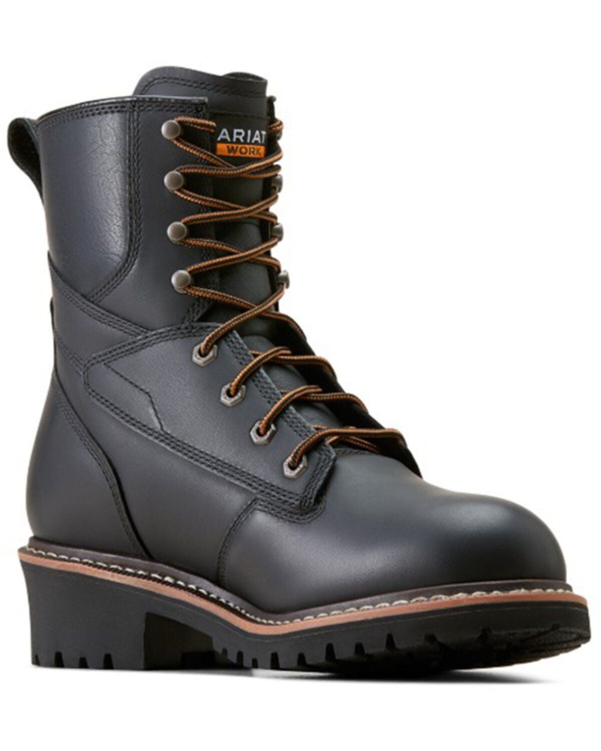 Ariat Men's 8" Logger Shock Shield Waterproof Work Boots - Soft Toe, Black, hi-res