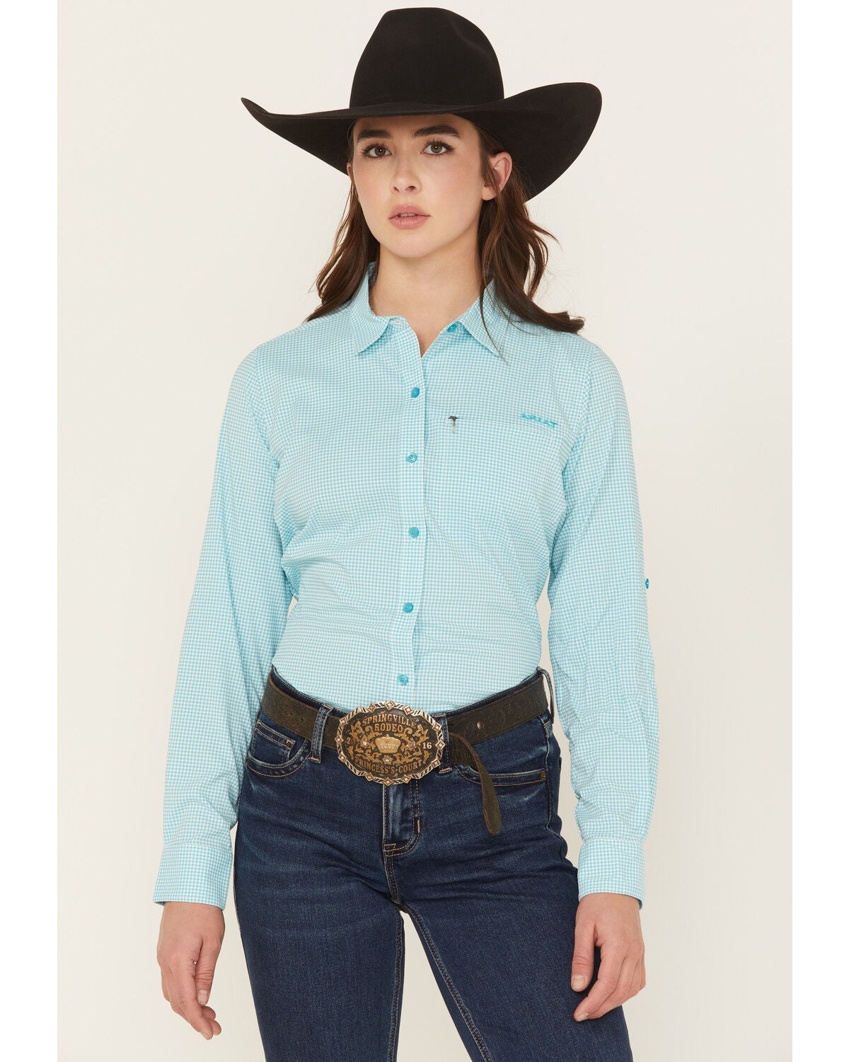 Ariat Women's VentTEK Plaid Print Long Sleeve Button-Down Stretch Western Shirt, Turquoise, hi-res