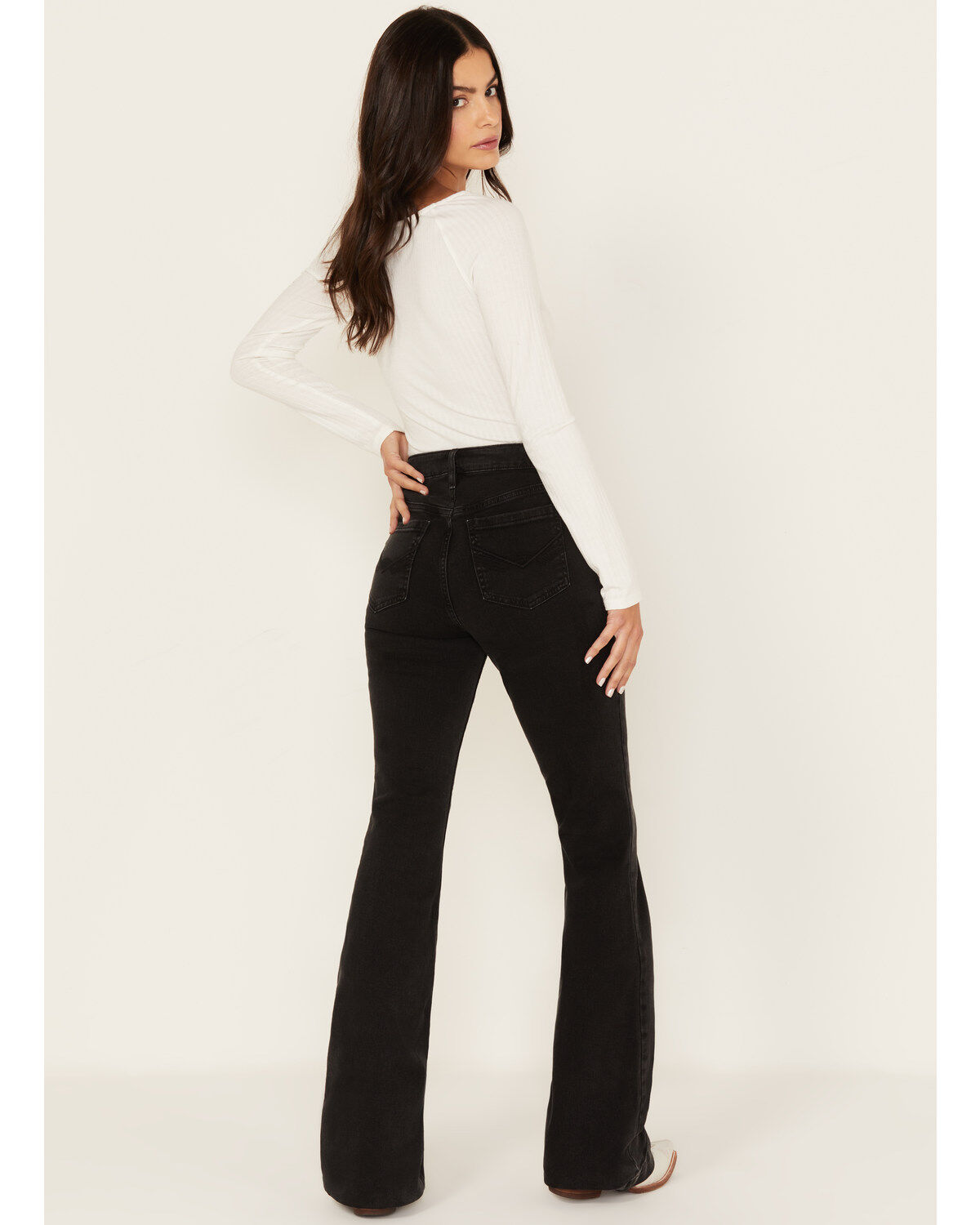 Image #3 - Idyllwind Women's West End Mid Rise Front Seam Rebel Flare Jeans, Black, hi-res