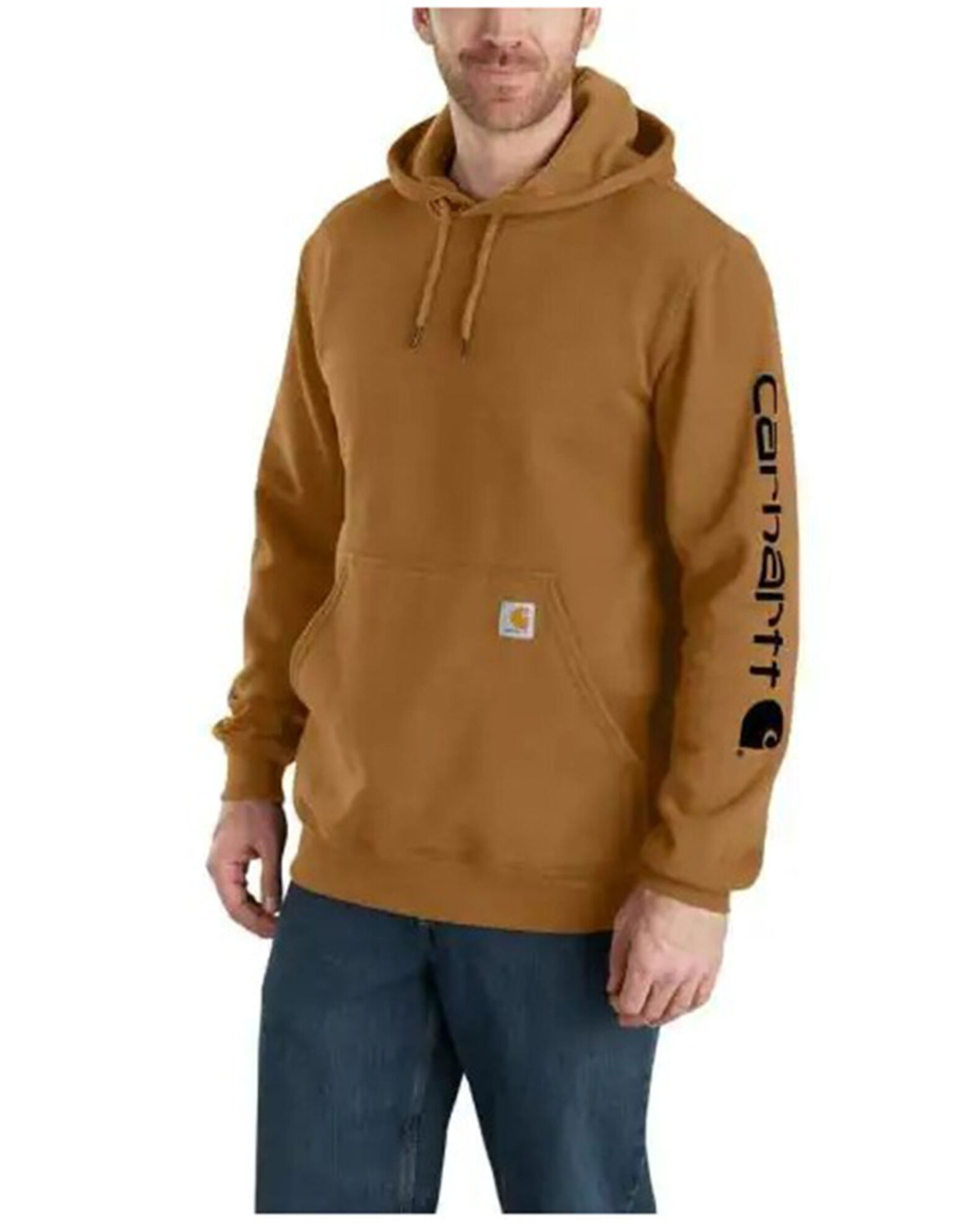 Image #1 - Carhartt Men's Loose Fit Midweight Logo Sleeve Graphic Hooded Sweatshirt - Big & Tall, Brown, hi-res