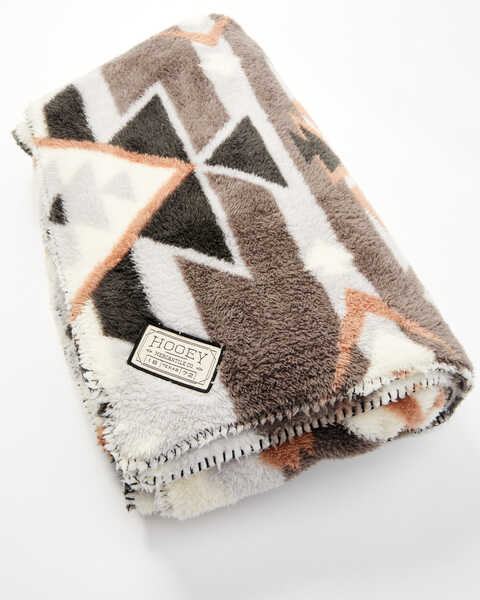 Hooey Southwestern Print Fleece Blanket , Charcoal, hi-res